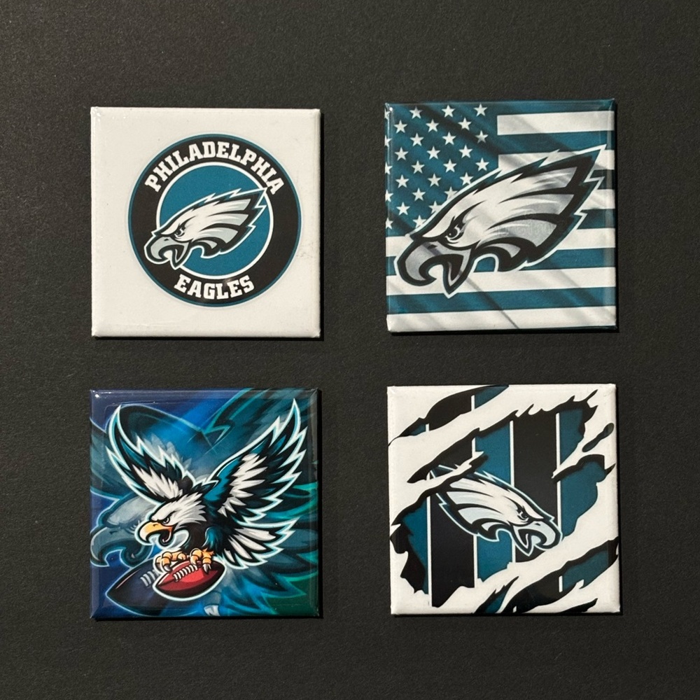 New! 4 Pcs Philadelphia Eagles Refrigerator Magnets 2”x2” Football Decoration
